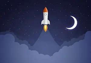 Space Rocket Launch Prints: Art launch rocket with sky space. Startup concept