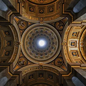 Prints of Artfully decorated vault, dome with window, St. Stephen's Basilica, interior view, stylised oil painting, Budapest, Hungary Artfully decorated vault, dome with window, St Painting Prints: St. Stephen's Basilica Interior Vault Print, Budapest