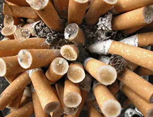 Cigarette Butts In Ashtray Prints: A full ash-tray