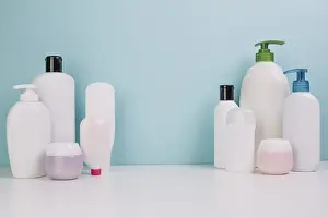 Glamour Beauty Products Prints: Assorted cosmetics bottles jars