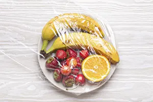 Rustic Wooden Table Setting Prints: Assorted different fruit
