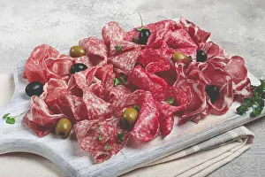 Salami And Ham Platter Prints: Assorted, meat appetizer, prosciutto