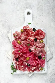 Prosciutto Salami Ham Platter Prints: Assorted, meat appetizer, prosciutto
