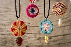 Wooden Wall Decor Prints: Four assorted Posamentenknopf chains