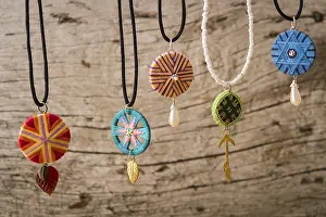 Traditional German Crafts Prints: Five assorted Posamentenknopf chains