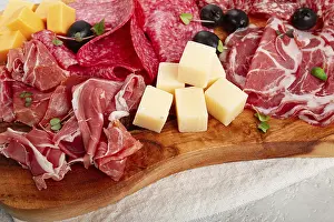 Prosciutto Salami Ham Prints: Assorted, sliced meat appetizer