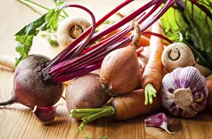 Root Vegetable Nutrition Prints: Assorted types of root vegetables