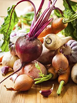 Orange Root Vegetables Prints: Assorted types of root vegetables