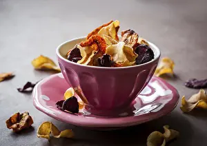 No People In The Scene Prints: Assorted vegetable crisps in a bowl