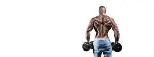 Weight Training Prints: The athlete performs an exercise with dumbbells on a white background