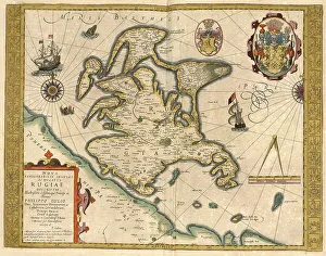 Atlas, map from 1623, Rugiae, Island of Ruegen