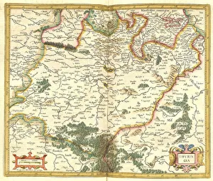 Digitally Restored Engravings Prints: Atlas, map from 1623, Thuringia