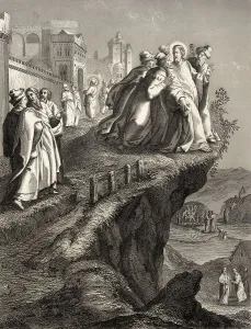 Rocky Cliff Landscapes Prints: The attempt to throw Christ off a cliff