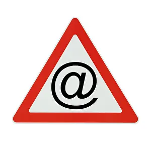 Symbolic Road Sign Prints: Attention! caution in the internet - white background