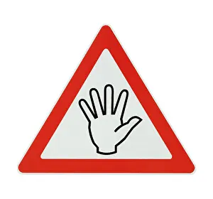 Symbolic Road Sign Photo Prints: Attention! handiwork - white background