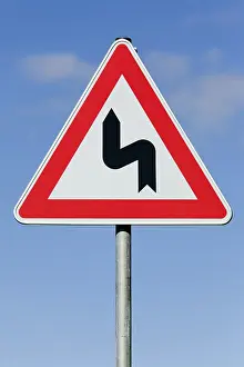 Blue Traffic Sign Prints: Attention sharp turn