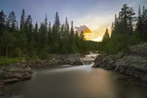 Eastern Norway Travel Images Prints: Austbygdae, waterfall, river