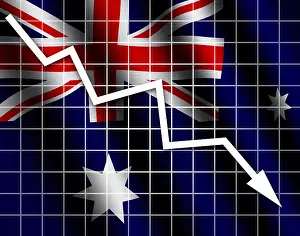 Australian Flag Prints: The Australian flag and arrow graph going down