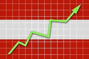European Country Flags Prints: The Austrian flag and arrow graph going up