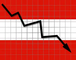 Arrow Graphic Design Prints: The Austrian flag and arrow graph going down