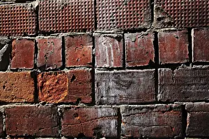 Prints of Background of graphic damaged brick wall pattern texture. Great for graffiti inscriptions Abstract Art Prints: Damaged Brick Wall Texture Print