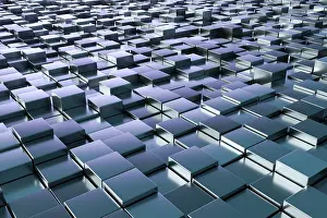 Modern Building Background Prints: A background image of some blue metallic cubes