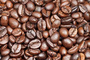 No People Coffee Scene Prints: Background from many light roasted coffee beans close up
