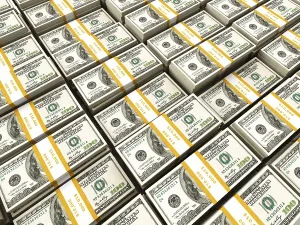 White Background Currency Prints: Background of rows of US dollars bundles