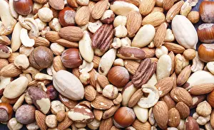 Healthy Eating Nuts Prints: Background and texture made from different kinds of nuts