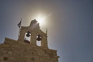 Orthodox Monastery Crete Prints: Backlight, sons behind bell tower