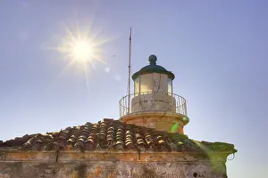 Historic Fortification Greece Prints: Backlight, sun as star, lighthouse