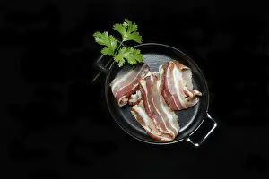 Plain Background Copy Space Prints: Bacon strips in pans