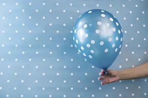 Plain Blue Background Photo Prints: Balloon with white points on blue background