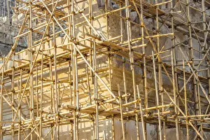 Deserted Construction Area Prints: Bamboo scaffolding, construction work