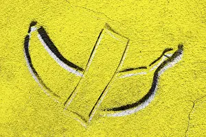 Prints of Banana graffiti on concrete wall. Backround with copy space Contemporary Art Prints: Banana Graffiti Print on Concrete Wall