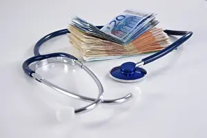 Healthcare Cost Prints: Bank notes and a stethoscope
