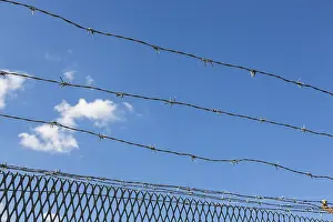 Blue Sky Southern Germany Prints: Barbed wire in front of a blue sky
