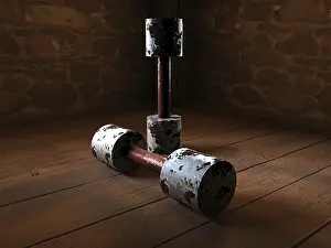 Deserted Gym Equipment Prints: A barbell in the basement