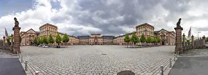 Prints of Baroque castle Mannheim, panorama photo, courtyard of honour and display facade, with 440 metres length it is one of the largest castles in Europe, sight in Mannheim, Baden-Wurttemberg Mannheim Prints: Print of Mannheim Baroque Castle Panorama