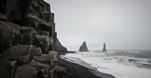 Reynisfjara Beach Prints: Basalt columns and cliffs, black sand beach
