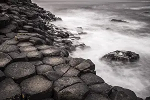 Irish Coastline Photography Prints: Basaltic rocks on the shore with waves