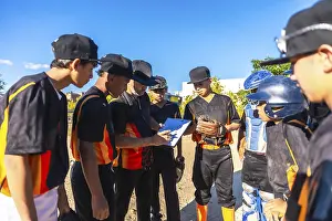 Teamwork In Sports Prints: Baseball coach in black