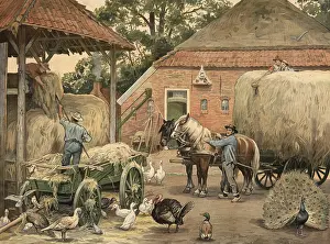 Rural Farm Scene Prints: The last batch of hay is brought home