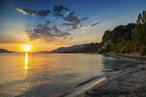 Lake Constance Sunset Prints: Bathing area and beach, sunset