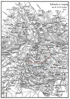 Saxony Historical Image Prints: Battle plan of the Battle of Leipzig