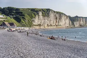 Normandy Beach Prints: Beach and cliffs of Fecamp