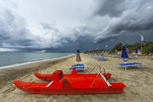 Cloudy Atmosphere Prints: Empty beach, dramatic, gloomy sky