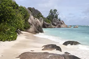 Deserted Sandy Beaches Africa Prints: Beach and granite rocks at Anse Source d'Argent