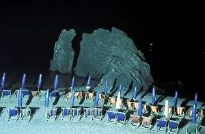 Illuminated Rock Formation Prints: Beach at night