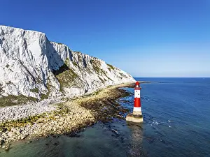 Lighthouse In Northern Europe Prints: Beachy Head Lighthouse from a drone